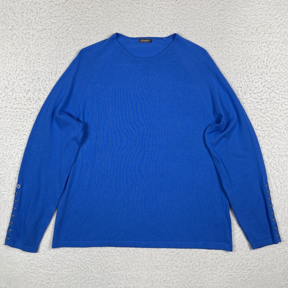 J.McLaughlin Knit Top Womens XL Blue Button Cuff Raglan Sleeve Crew Neck Sweater